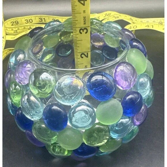 VTG Libbey PURPLE BLUE GREEN Decorative Stones On Glass Candle Votive Holders-2 - Picture 8 of 10